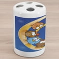 thumbnail image 1 of Moon Ceramic Toothbrush Holder, Cartoon Owls Playing on the Moon Stars in the Background Colorful Drawing Style Print, Decorative Versatile Countertop for Bathroom, 4.5" X 2.7", Multicolor, 1 of 4
