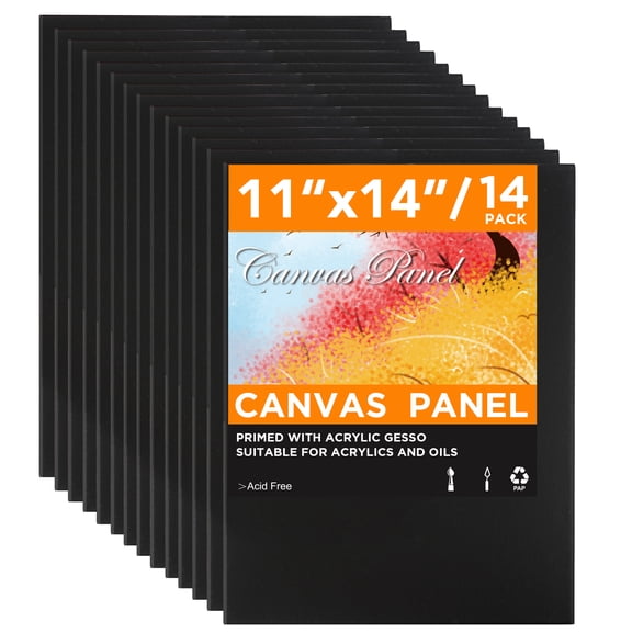 CONDA 11 x 14 inch Primed Black Canvas Panels for Acrylic and Oil Painting, 14-Pack