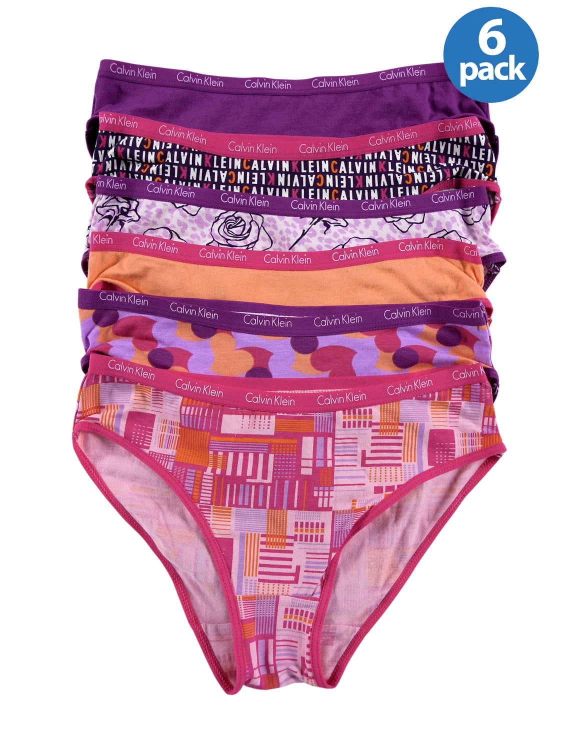 CALVIN KLEIN Girls Comfort Stretch Bikinis Underwear Pink Assortment 6 Pack  