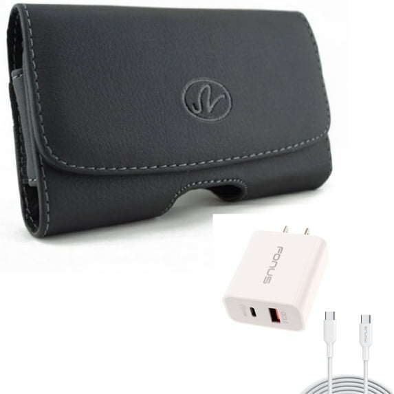 For Google Pixel 7/6a/6 - 36W PD Home Charger w Case Belt Clip, Fast Type-C 6ft Long Cable USB-C, Leather Swivel Holster for Google Pixel 7/6a/6 Phones