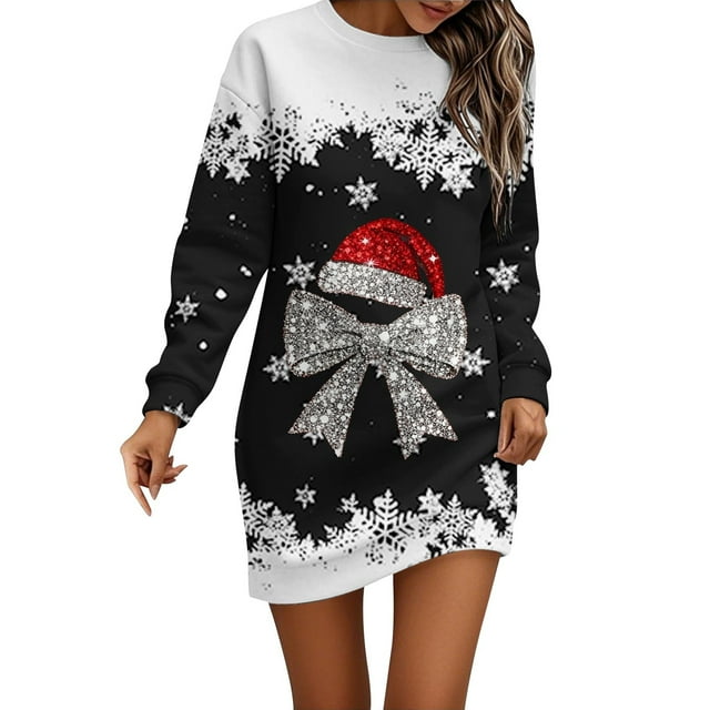Krdevn Décoration de Noël, Robe à Capuche Décontractée Imprimée de Noël pour Femmes