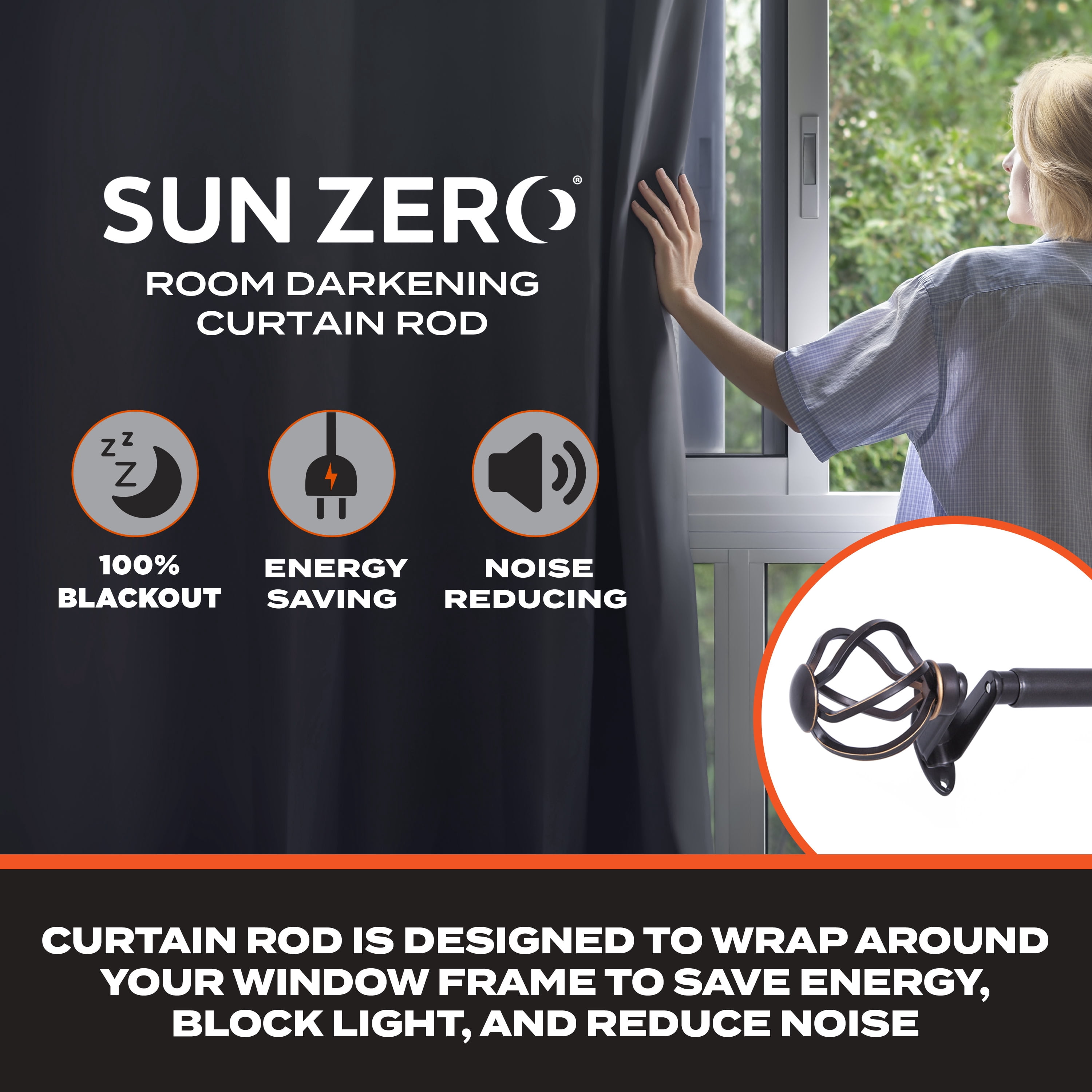 Sun Zero Cage 3/4” Decorative Blackout Curtain Rod, 36-66", Oil Rubbed Bronze