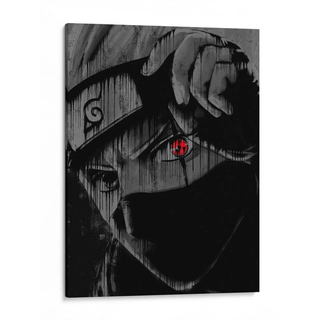 Cuadro decorativo - Kakashi Sharingan, Dry Ink 30x40 Canvas Lab Animé, Blanco y negro, Ilustraciones, Naruto (Animé)