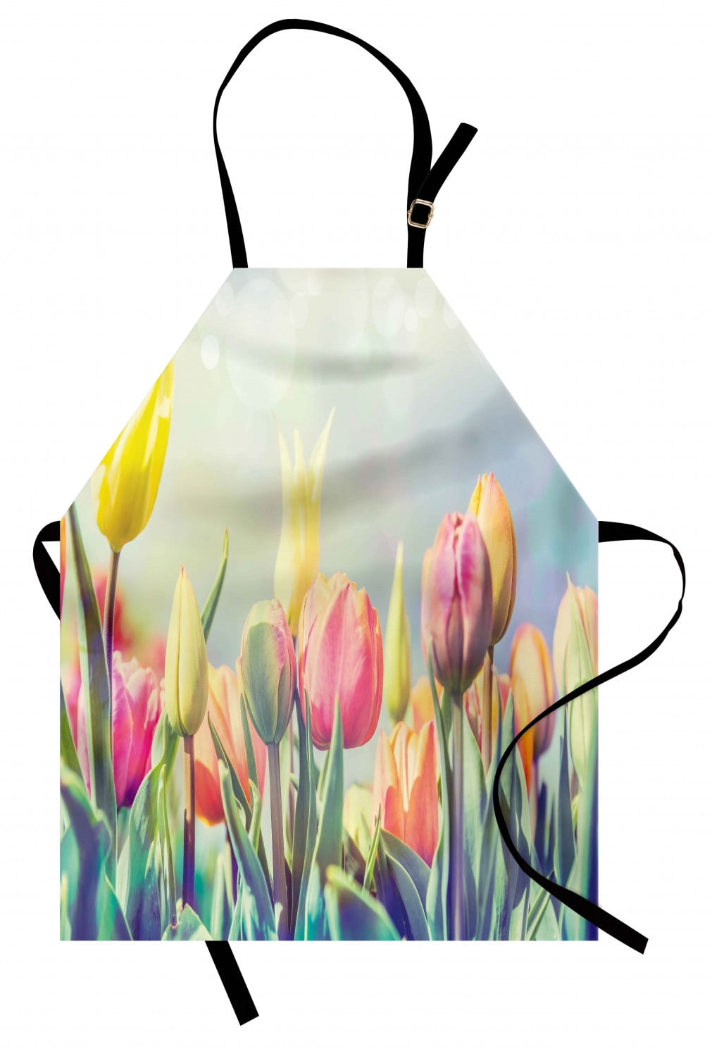 Pastel Apron Tulips Flower Bed in Park Serene Landscape Happiness Fresh