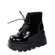 thumbnail image 2 of Zapatos de mujer Moda Punta redonda Tacón de cuña Barril bajo con cordones Botas brillantes de charol Wmkox8yii  sa2441, 2 of 9