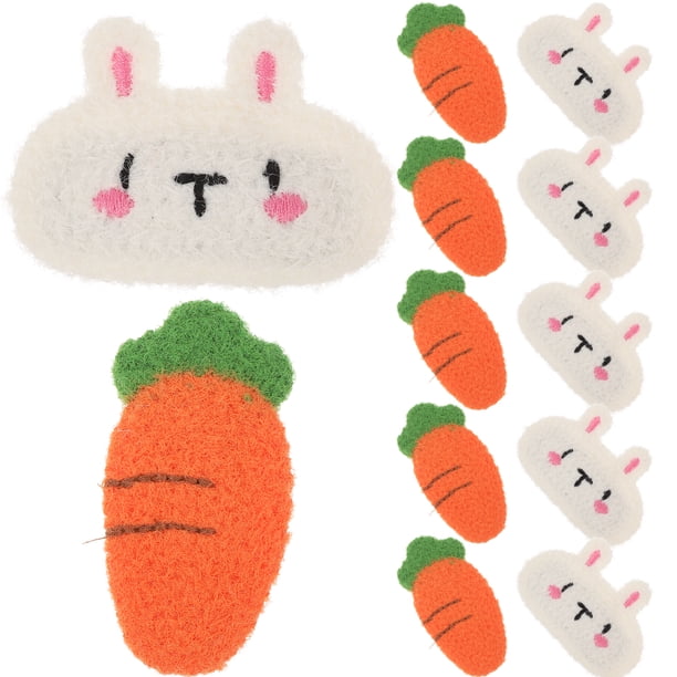 KAKOWELY 12 mini pinzas para el pelo con forma de zanahoria, conejo y cartón, de peluche, decorativas, para mujer.