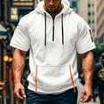 thumbnail image 6 of Men's Summer Short Sleeve Hooded Sweatshirt with Zipper Pocket, Oversized Casual Pullover for Sports, Warm Weather,White,3XL, 6 of 6