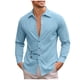 thumbnail image 2 of Ceisia Men's Relaxed Fit Stretch Long Sleeve Turndown Collar Shirt with Asymmetric Placket Light Blue XXL Gifts, 2 of 8