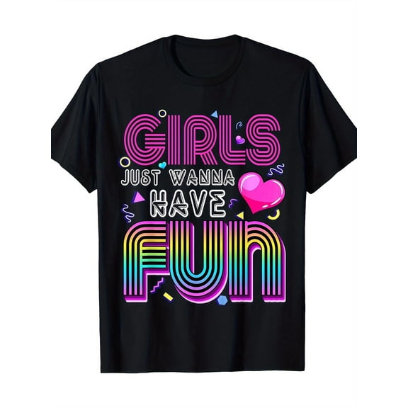 Women's Retro Neon Graphic T-Shirt, Vintage 80s Inspired Rainbow Typography Tee, Colorful Casual Crew Neck Short Sleeve Cotton Summer Top