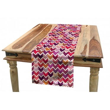 Chevron Table Runner, Colorful Arrow Motifs Chevron Lines Geometrical Patchwork Inspired Pattern Cubes, Dining Room Kitchen Rectangular Runner, 3 Sizes, by Ambesonne