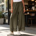 thumbnail image 2 of Tqcoqu Women's High Waisted Wide Leg Cropped Lace Hem Pants, Drawstring Casual Lightweight Trousers with Pockets, 2 of 9