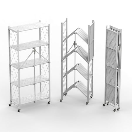

AIEGLE Folding 5 Tier Wire Shelf Unit with Casters Metal White