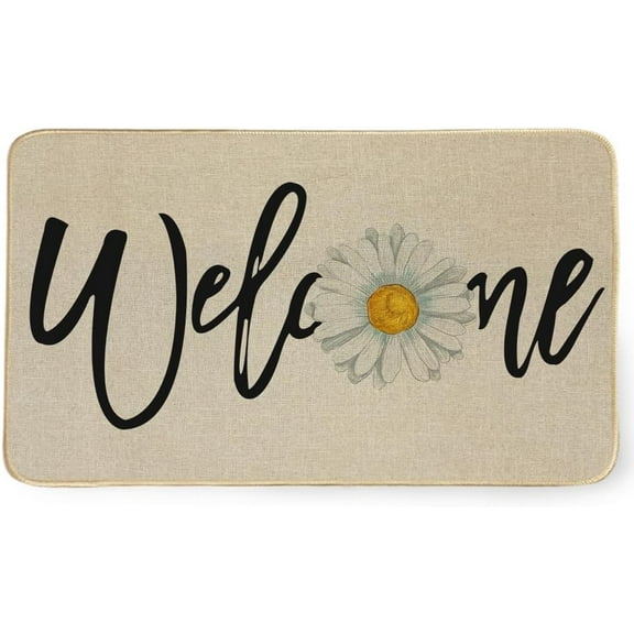 Spring Welcome Door Mat, Seasonal Daisy Decorative Rug Floor Doormat Switch Mat for Indoor Outdoor 17 x 30 Inch DM140