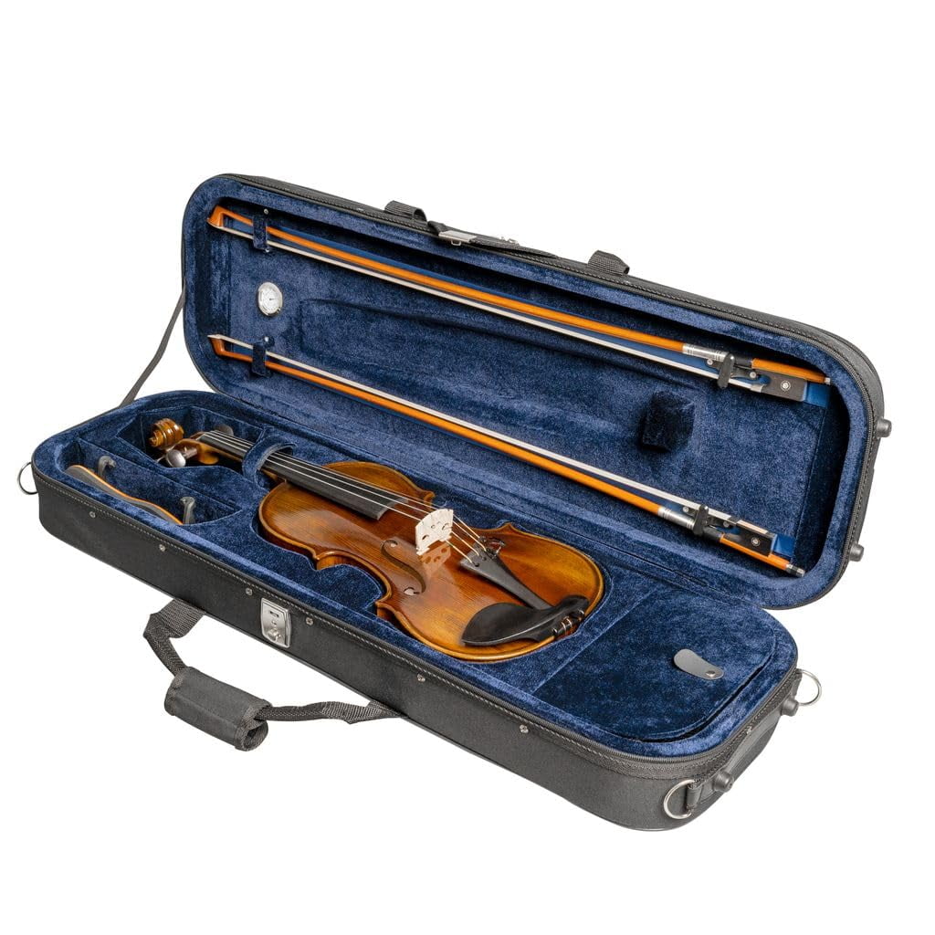 MI&VI NF-3001 Light Hard Violin Case (1/2 Size) with Adjustable Straps | Velvet Plush Cushion | High-Density Foam | Hygrometer | Sheet Pocket (Black)