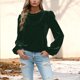 thumbnail image 1 of Karight Women Frill Trim Mock Neck Velvet Top Shirred Flounce Long Sleeve Blouse Daily Regular Solid Shirt, 1 of 5