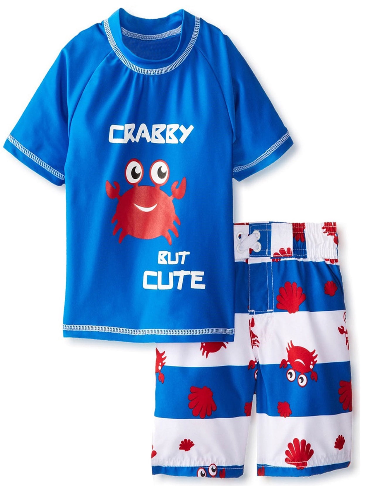 iXtreme Toddler Boy Swimwear Cute Crab Short Sleeve Shirt Rashguard Swim Board Short Trunk Set by iXtreme