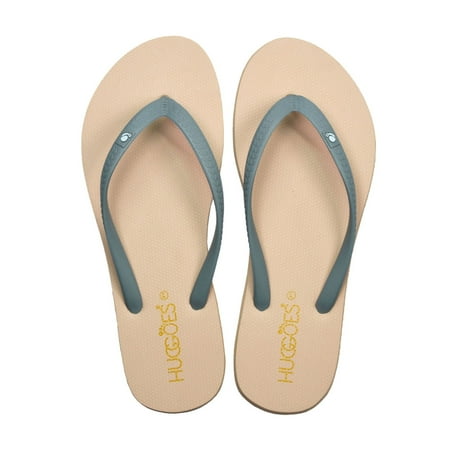

HUGGOES Misty Natural Rubber Comfort Flip Flops for Women - Beige/Grey