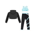 thumbnail image 4 of Oyolan Kids 3 Piece Gymnastics Outfit Tracksuit Girls Crop Hoodie Sweatshirt and Yoga Leggings Set Light Blue 6, 4 of 6