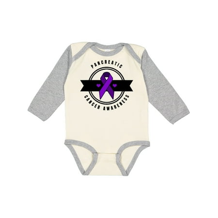 

Inktastic Pancreatic Cancer Awareness with Purple Ribbon Banner and Hearts Gift Baby Boy or Baby Girl Long Sleeve Bodysuit
