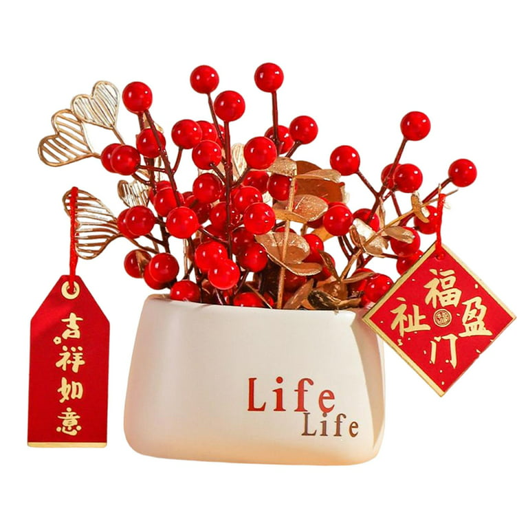 Artificial Spring Festival Centerpiece Decoration, Potted Red