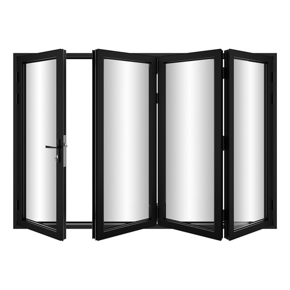 KaMic 120" x 80" 4 Panels Aluminum Folding Door In Black, One Door Right Swing Out Three Door Folded From Left To Right