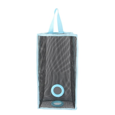 - Kitchen Bathroom PVC Mesh Wall Hanging Grocery Bag Holder Storage Container Blue