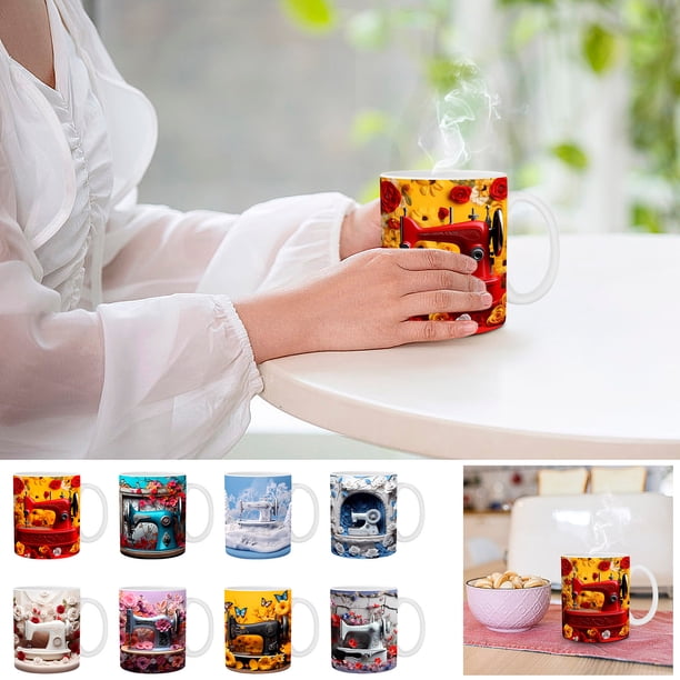 Taza de Coser Floral, Divertida Taza de Café, Regalo para Amantes de La Costura, Taza Decorativa para El Hogar, La Oficina, La Cocina, Apta para Microondas y Lavavajillas, Cerámica de 350 Ml, Perfect