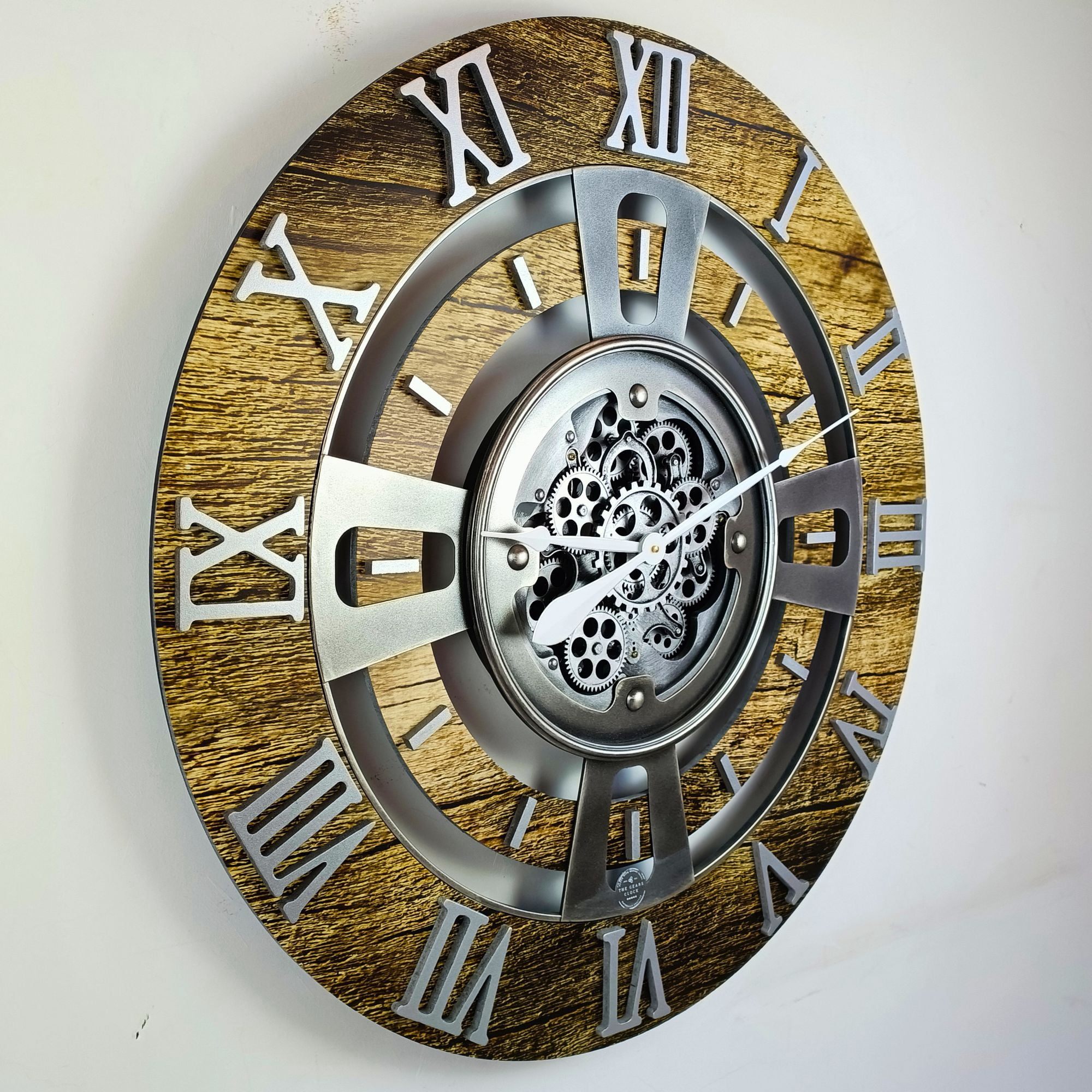 THE GEARS CLOCK Wall Clock with Real Moving Gears EN-LI_ 36 in Round Gold-Antique