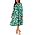 thumbnail image 1 of Vestidos Boho de Mujer INSPIRE CHIC con Cuello Cuadrado, Manga Larga, Floral, Flowy, Midi, Casual, Vestido de Vacaciones, 1 of 5
