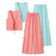 thumbnail image 2 of HH TRAF Conjunto de 2 piezas de verano para mujer, chaleco con lazo y cuello en V sin mangas de dos colores lisos y pantalón largo con cintura elástica para mujer, 2 of 4