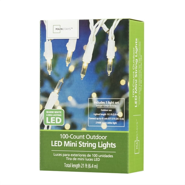 Mainstays 100 Count Outdoor LED Mini String Lights, White Wire