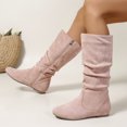 thumbnail image 2 of Womens Slouch Boots, Flat Heels Mid Wide Calf Zipper Ladies Fall Winter Fashion Boots Pink, 2 of 9