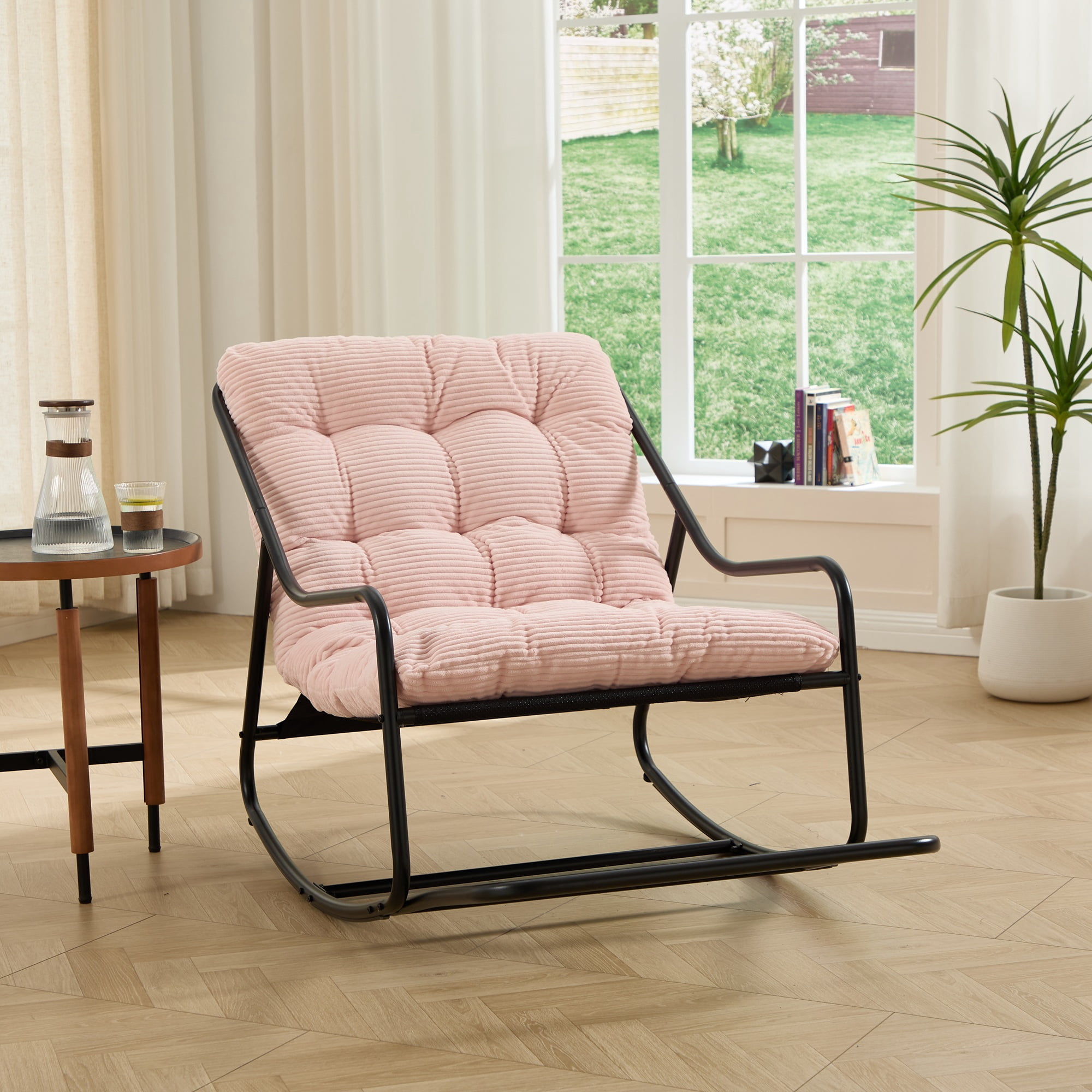 Outdoor Rocking Chair, Comfy Cushion, with Soft Thick Cushion,for Living Room, Bedroom, Reading Room, Black Frame