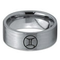 thumbnail image 2 of Tungsten Horoscope Gemini Band Ring 8mm Men Women Comfort Fit Gray Flat Cut Brushed Polished Size 15, 2 of 4