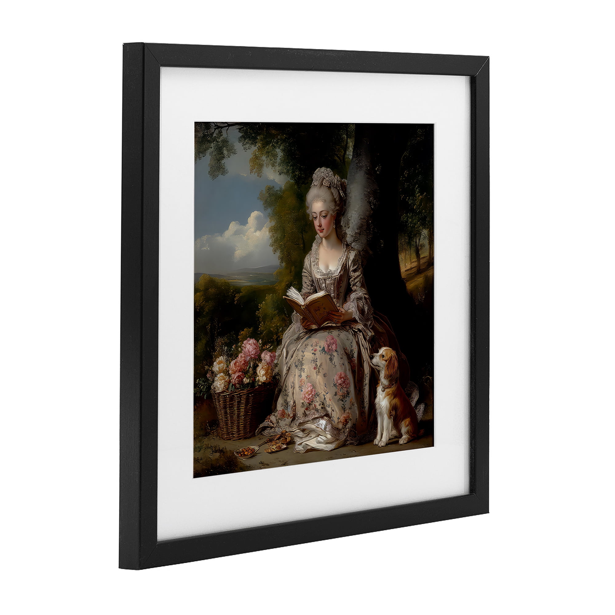 Stupell Industries Rococo Lady with Dog Black Framed Print Under Glass, design by The Wands Want