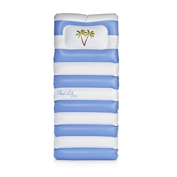 Float Life by FUNBOY Blue & White Striped Palm Pool Float Lounger, Oversized Design, Adults or kids Ages 8 