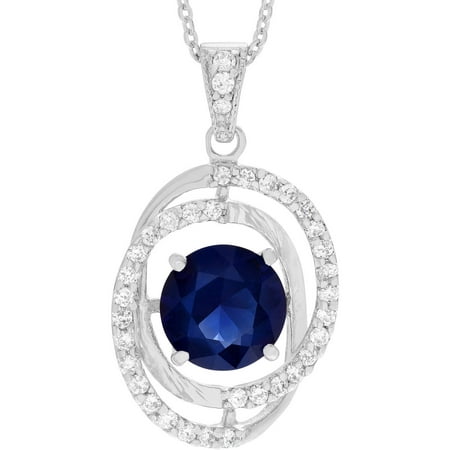 Brinley Co. Women's CZ Sterling Silver Round Spiral Pendant Fashion Necklace, Blue