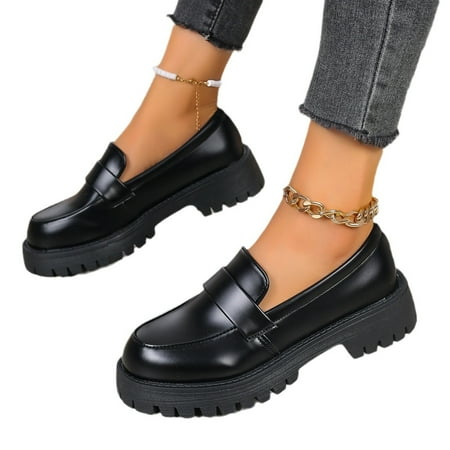 

Jacenvly 2024 New British Uniforms Small Leather Shoes Thick Sole Academy Style Single Shoes Black Sandals for Women Clearance