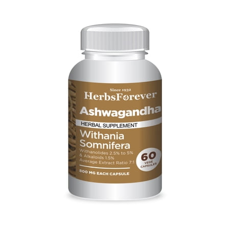 Herbsforever Ashwagandha Capsules – Withania Somnifera – Withannolides 5% & Alkaloids 1.5% – Boost Energy and Performance – 60 Vege Capsules – 800 Mg Each