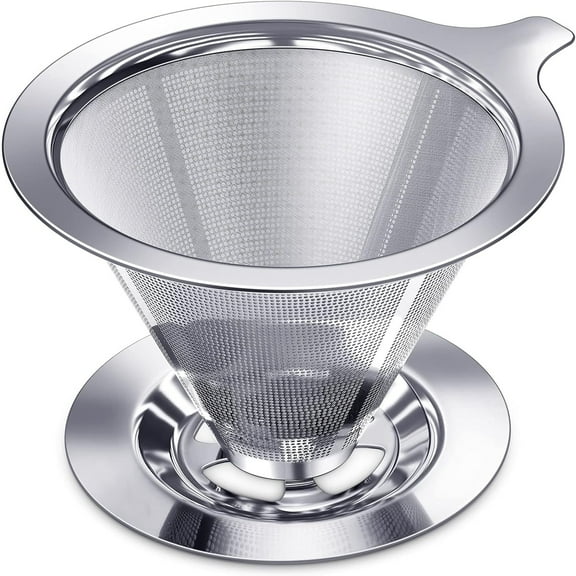 GoXteam Pour Over Coffee Dripper, Paperless Reusable Coffee Filter, Pour Over Coffee Maker for Single Cup Brew, Double Mesh Design of Stainless Steel Cone Filter for Perfect Extraction