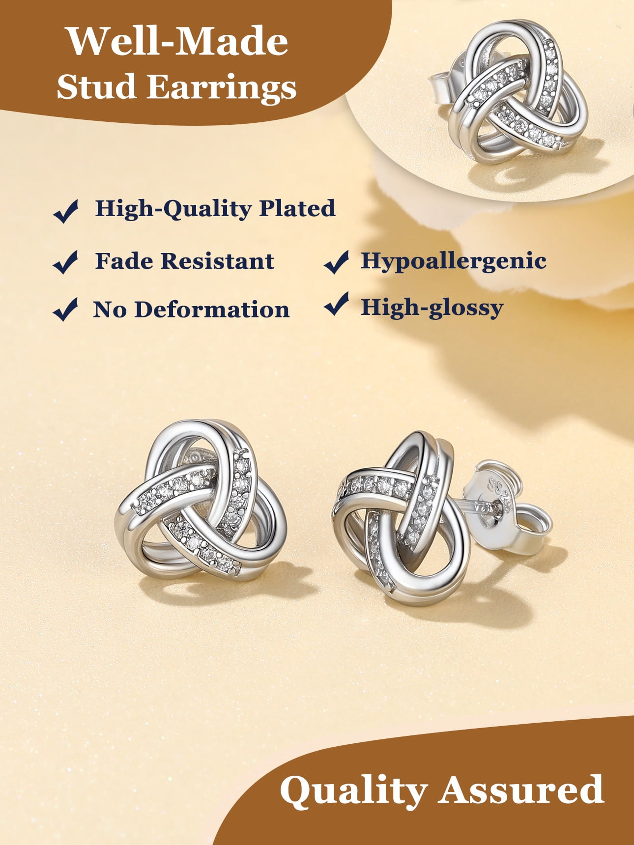 Suplight 925 Sterling Silver Cubic Zirconia Triangle Love Shape Knot Earrings Love Gifts for Women