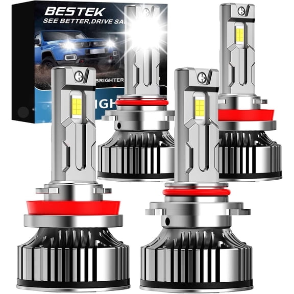 BESTEK 9005 H11 LED Headlight Bulbs, UltraBright LED Fog Light - 1000LM Each, 6500K, 60W, White Plug and Play, 4 Pack