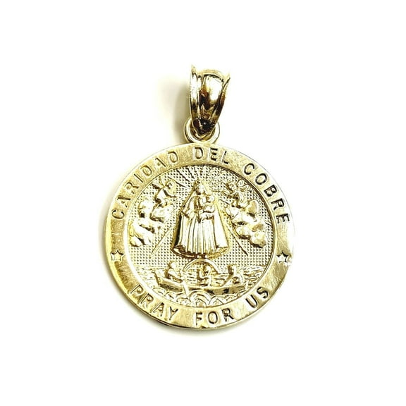 10k yellow gold round virgin Caridad del Cobre pendant fine jewelry 0.69" 1.6g