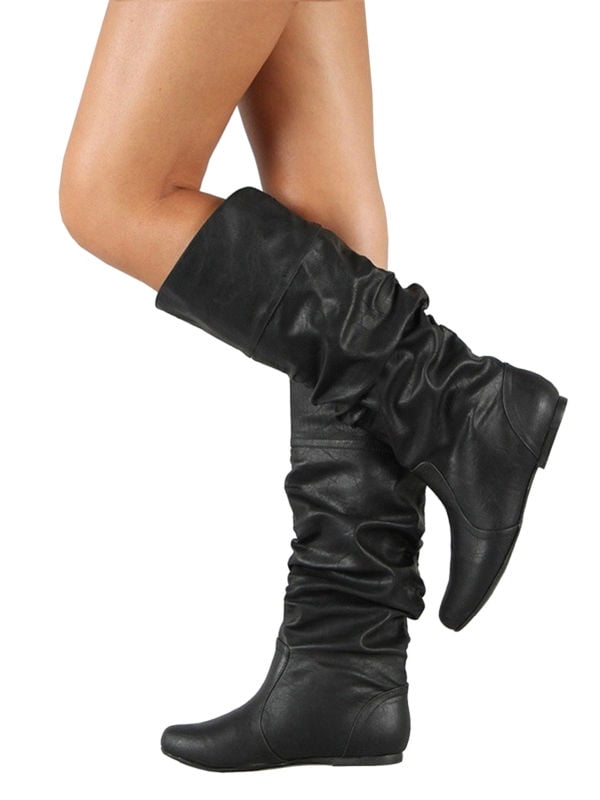 mid calf slouch boots flat