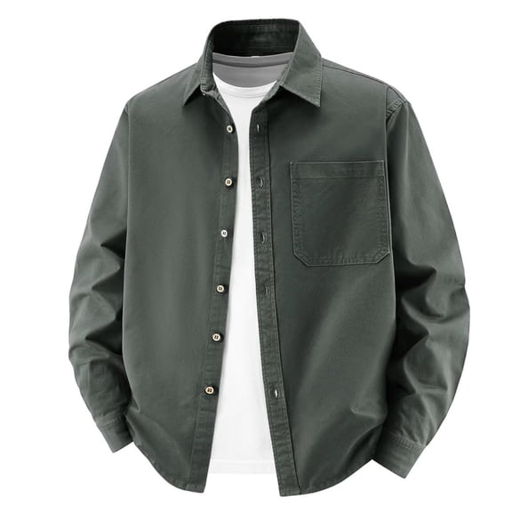 Lanyiu Men's Utility Work Shirt with Pocket Button Down Collared Shirt Ribbed Cuff Long Sleeve Shirt Casual Daily Lightweight Shirt