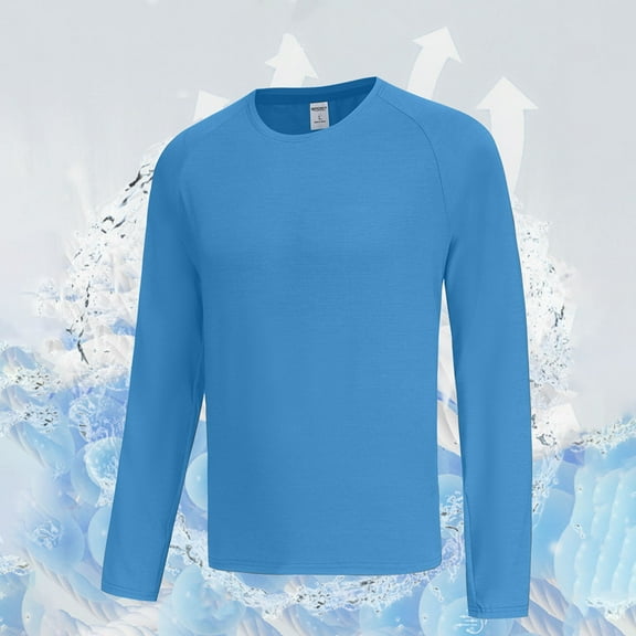 Zylanna Men's Long Sleeve T-Shirts, Crew Neck Solid Color Stretchy Activewear Casual Tops for Men Sky Blue