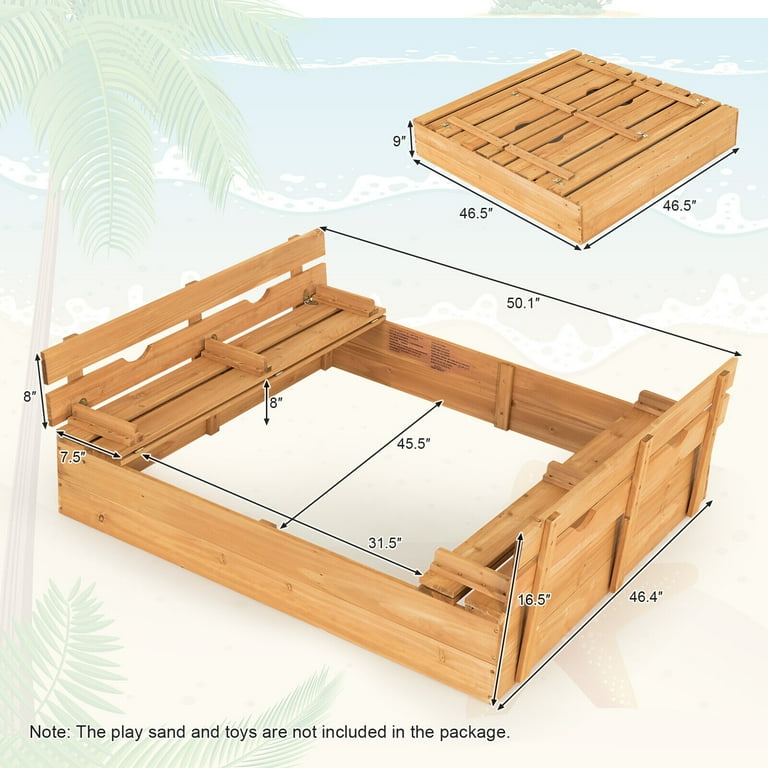 Gymax Kids Large Wooden Sandbox, Cedar Sandpit with 2 Bench Seats