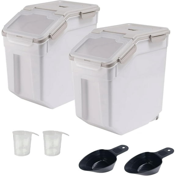 Large Flour Storage Container Bin 50lb, 2Pack Airtight Rice Storage Containers with Wheels Seal Locking Lid, BPA Free with Measuring Cup&Scoop for Flour, Rice, Grain(Gray)