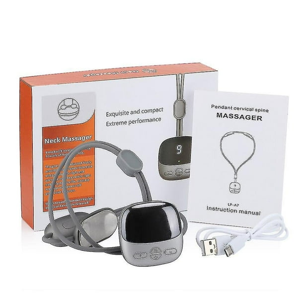 Masajeador de cuello con forma colgante con calor, masajeador de cuello y hombros de pulso eléctrico portátil, (plata)
