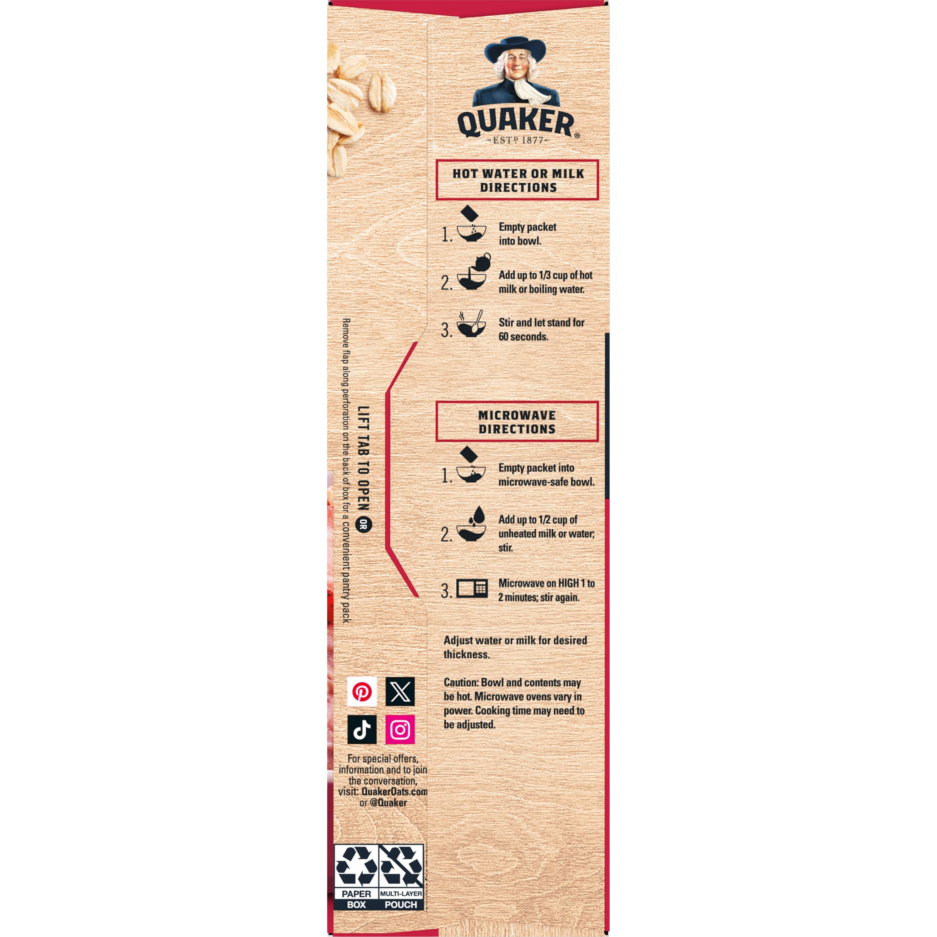 (3 pack) Quaker Instant Oatmeal, Fruit Fusion Raspberry Strawberry, 8.4 oz, 6 Packets